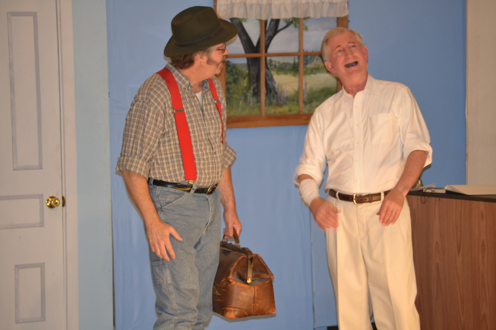 Chris Crocker and Don Peterson ham it up in a previous production of a Vienna Historical Society play.