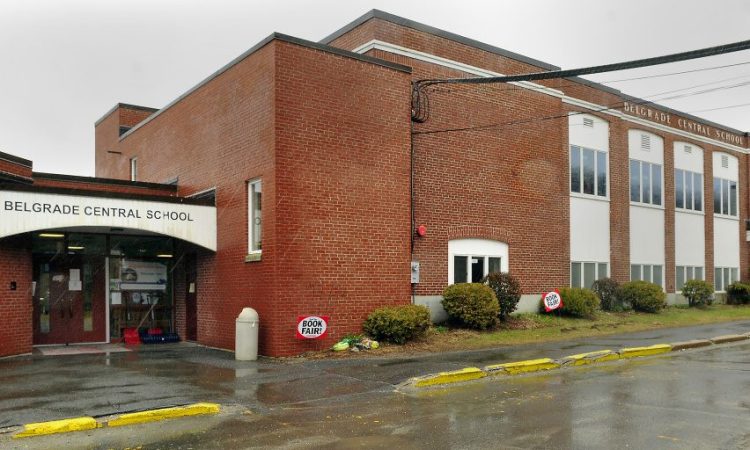 This Thursday April 7, 2016, photo shows the Belgrade Central School. Superintendent Carl Gartley considers the school's front entrance a safety hazard.