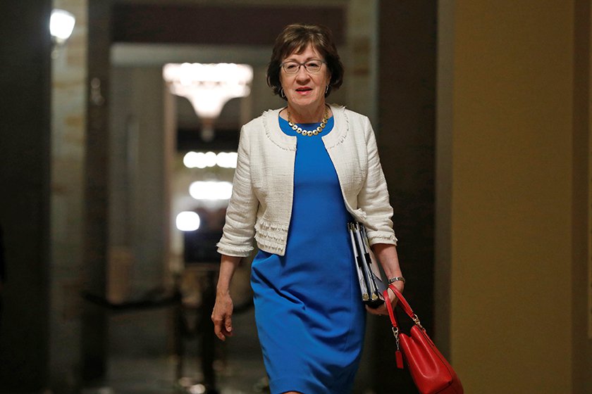 Sen. Susan Collins  walks to the Senate floor ahead of a vote on the health care bill on Capitol Hill. She cast a key vote blocking the so-called  "skinny" repeal of the Affordable Care Act.