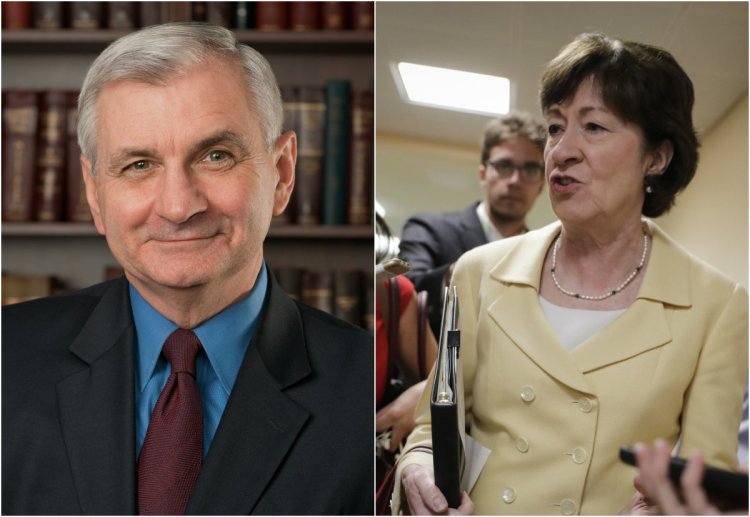 Sen. Jack Reed, a Democrat from Rhode Island, left, and Republican Sen. Susan Collins were caught on a microphone commenting about President Trump and others.