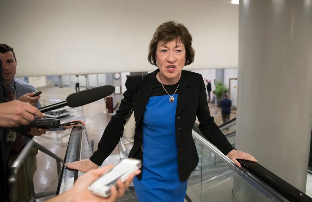 File photo: Sen. Susan Collins, R-Maine, on Capitol Hill on Thursday, headed to a meeting on the revised Republican health care bill.