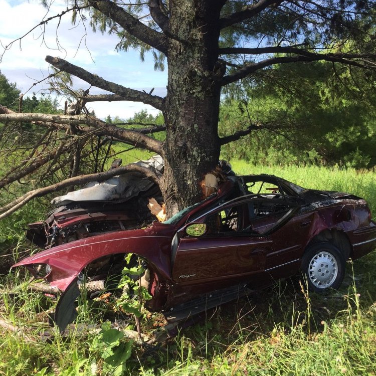A 16 year-old driver from Washburn was driving on New Dunntown Road in Wade at a high speed Saturday morning when he lost control and crashed head-on into this large tree, according to state police. 