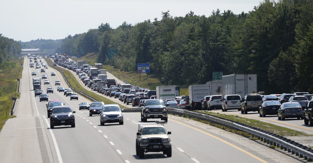 Southbound traffic is backed up on the Maine Turnpike after a crash Friday in Saco.