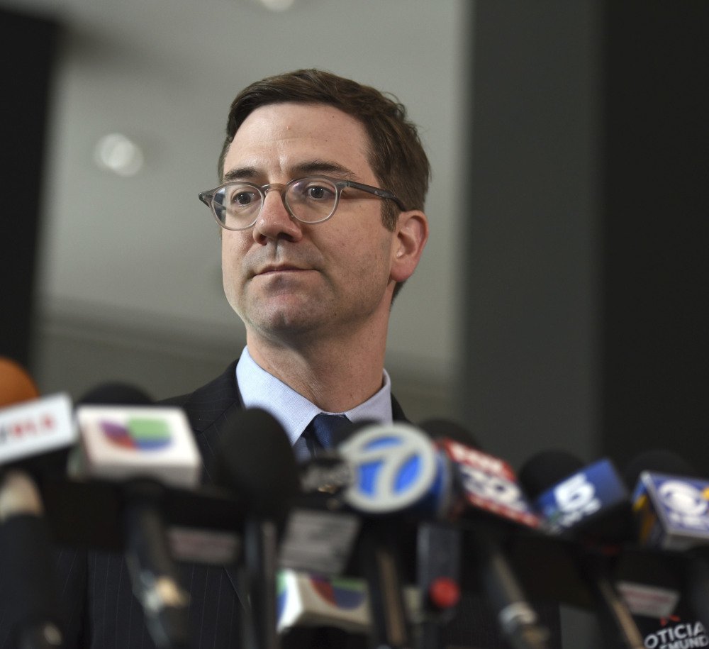 City of Chicago's attorney Ed Siskel speaks during a news conference about the city's lawsuit on Monday.