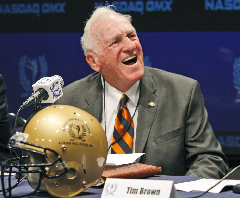 Dick MacPherson laughs during the announcement of the 2009 College Football Hall of Fame class in New York on April 30, 2009. MacPherson, a native of Old Town, Maine, died Tuesday at age 86.