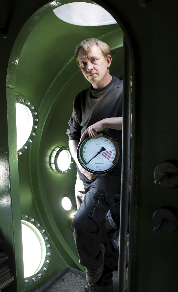 Danish submarine owner Peter Madsen stands inside his privately built 60-foot vessel in 2008.