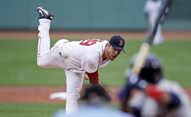 Red Sox starting pitcher Doug Fister delivers during the first inning against the Cleveland Indians Monday.