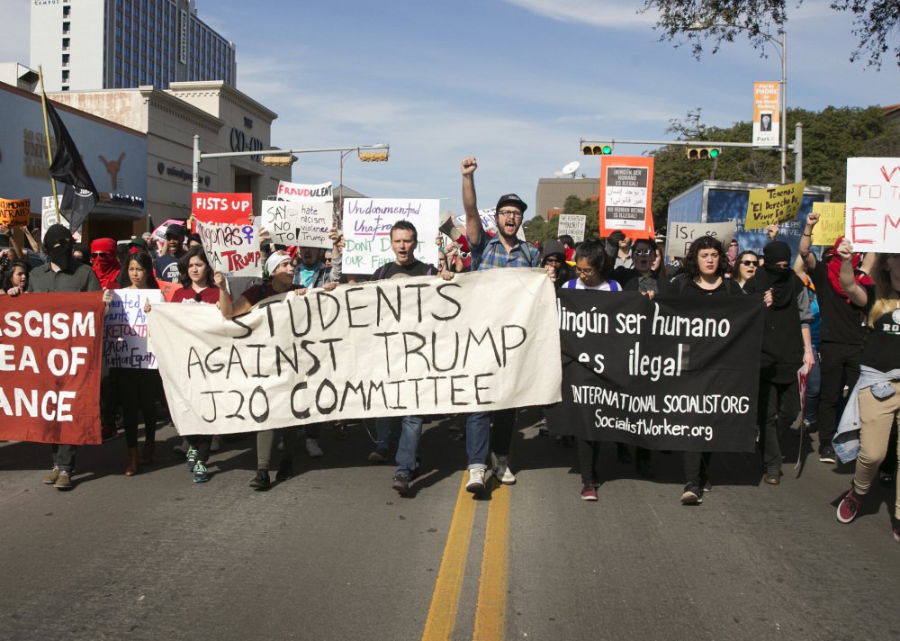 Anti-Trump protesters block traffic on a street in Austin, Texas, in January, one of many such demonstrations that Republicans are seeking to prevent.