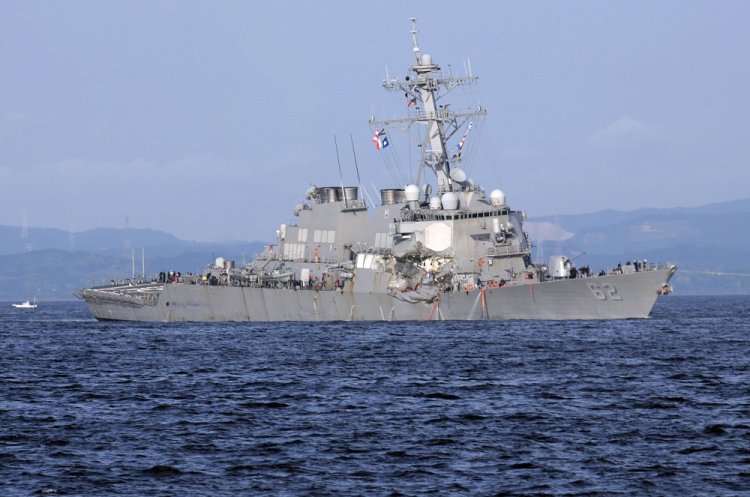 The damaged USS Fitzgerald near the U.S. Naval base in Yokosuka on June 17, 2017.