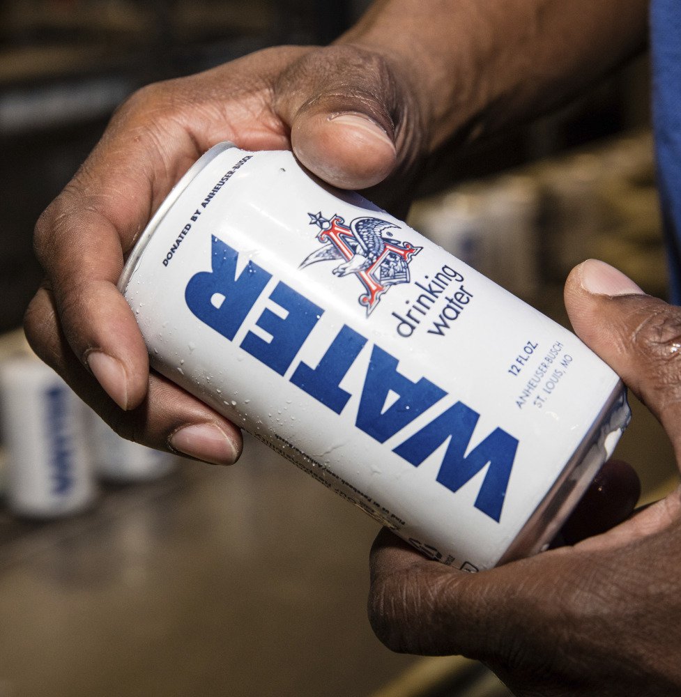 Beer maker Anheuser-Busch periodically cans water to have on hand for disasters.