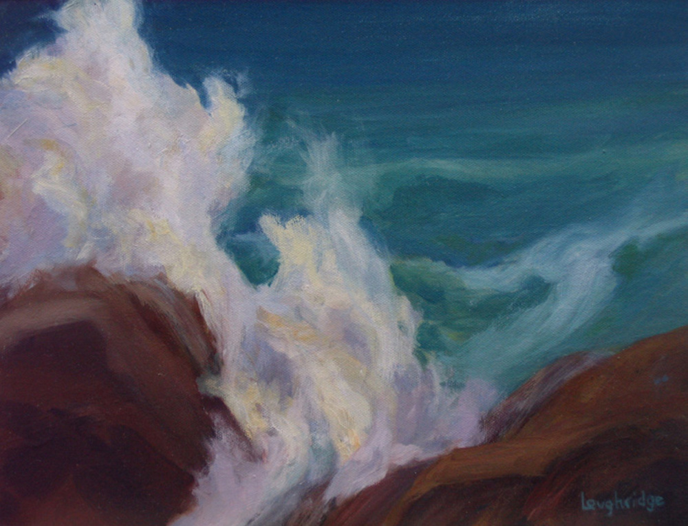 "Monhegan Splash," an oil on mounted canvas.