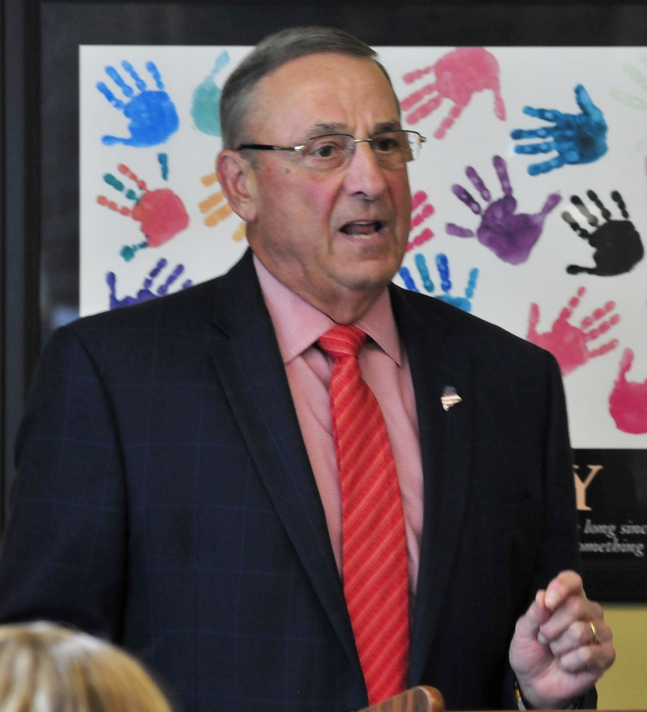 Gov. Paul LePage speaks on a wide range of topics during a Waterville Rotary Club luncheon on Monday.