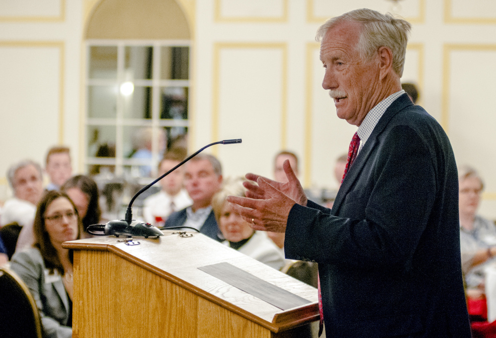 Sen. Angus King, independent of Maine, speaks to the Kennebec Valley Chamber of Commerce on Wednesday at the Senator Inn and Spa in Augusta.