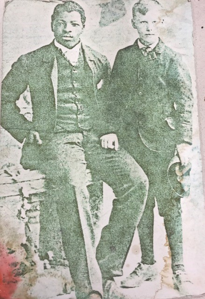 John McAuley, left, born Prince Adeyemi Aloya in Ilesha, Nigeria, with the son of Capt. Alexander Yates of the Yates-Shattuck Company that had offices in Waterville.