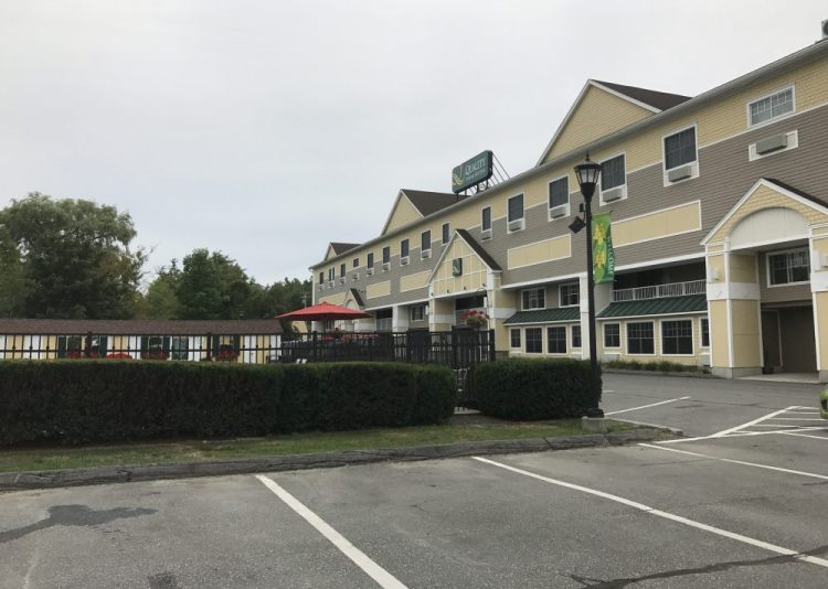 The Quality Inn pool in Augusta is seen Tuesday. According to emergency radio traffic, a woman was found at the bottom of the pool.