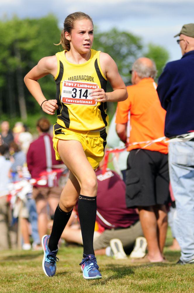Marancook's Molly McGrail runs during the annual Scot Laliberte Invitational on Aug. 25 at Cony High School in Augusta.