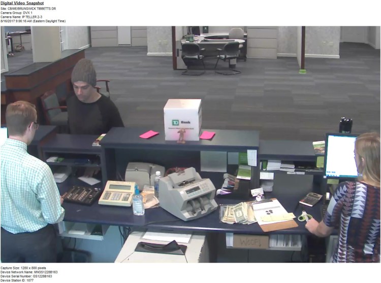 Video screen capture from the TD Bank branch that was robbed Wednesday morning.