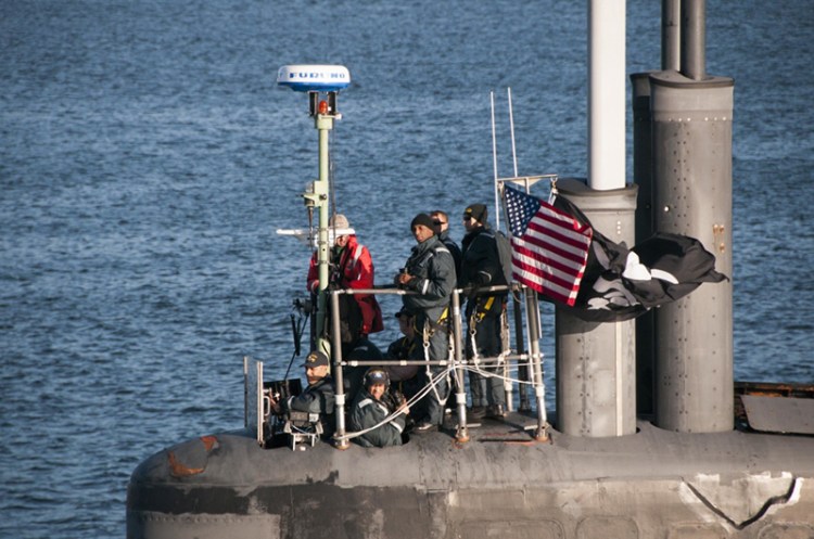 Seawolf-class fast-attack submarine USS Jimmy Carter (SSN 23) transits the Hood Canal on its way home to Naval Base Kitsap-Bangor in Washington State.