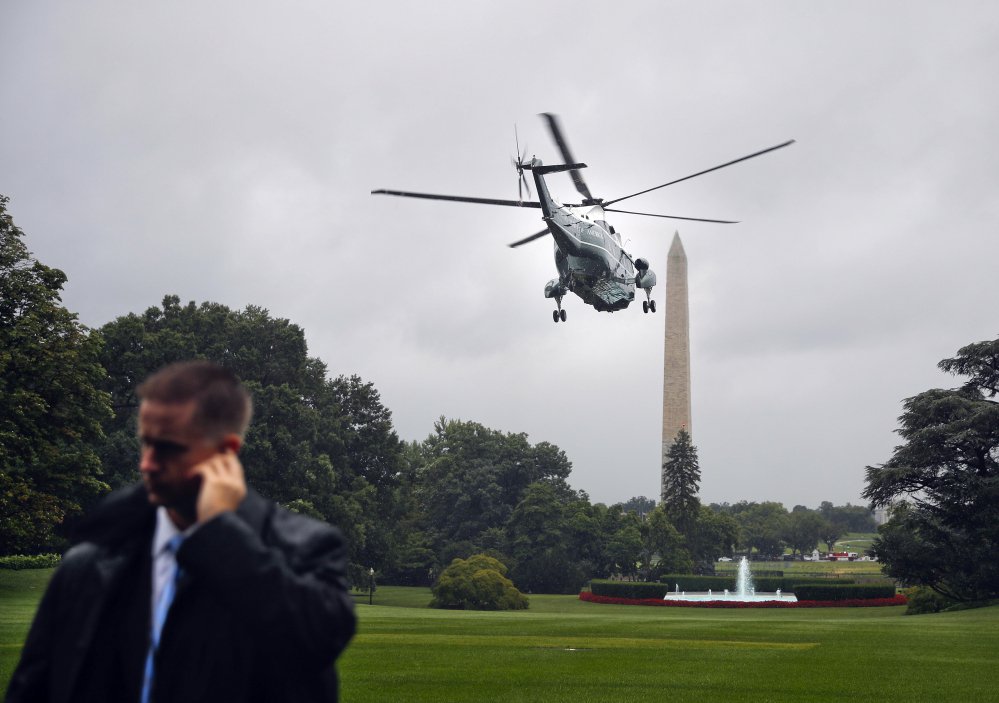 Marine One lifts off from the South Lawn of the White House in Washington.