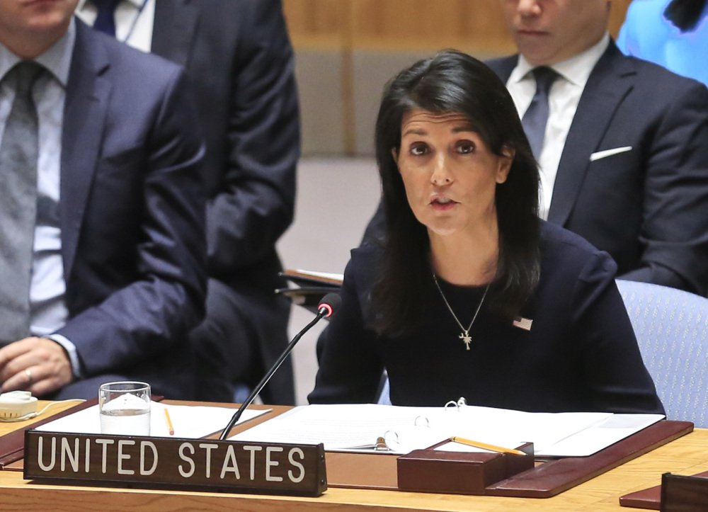 U.S. Ambassador Nikki Haley addresses the U.N. Security Council on North Korea on Monday. She said, "War is never something the United States wants. ... But our country's patience is not unlimited."