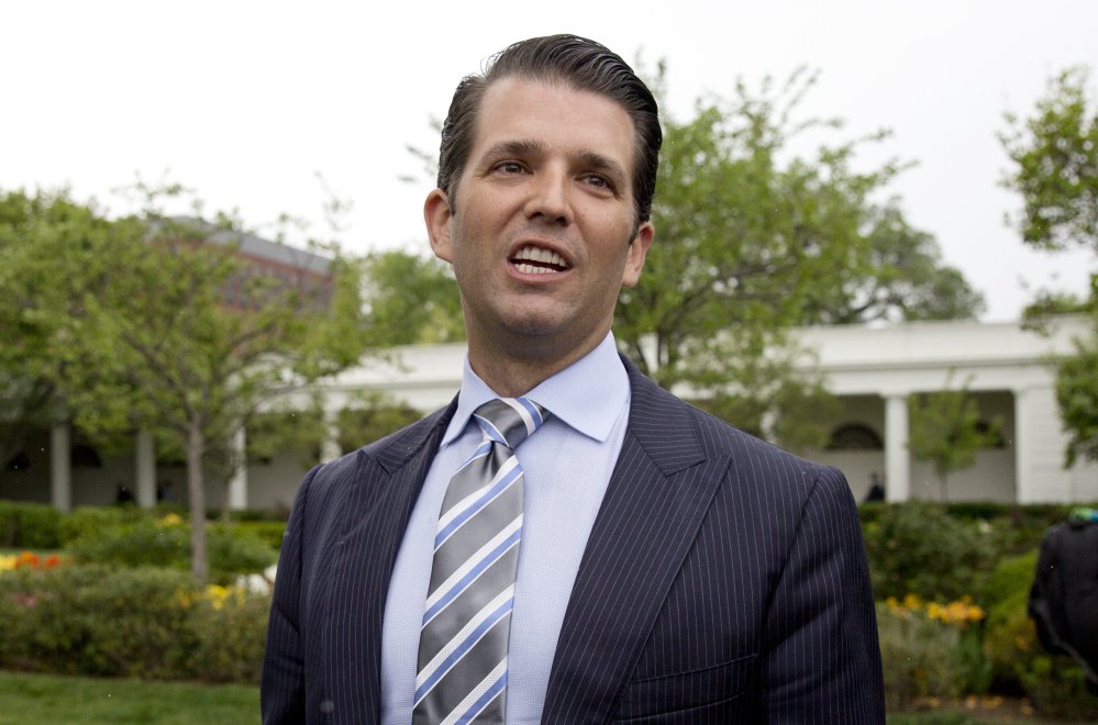 Donald Trump Jr., the son of President Trump, speaks to media on the South Lawn of the White House in Washington in April.
Associated Press/Carolyn Kaster