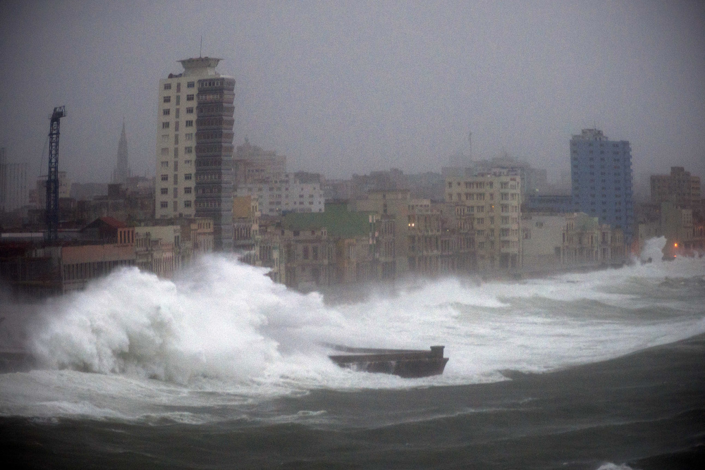 Strong waves brought by Hurricane Irma hit the Malecon seawall in Havana, Cuba, late on Saturday.
