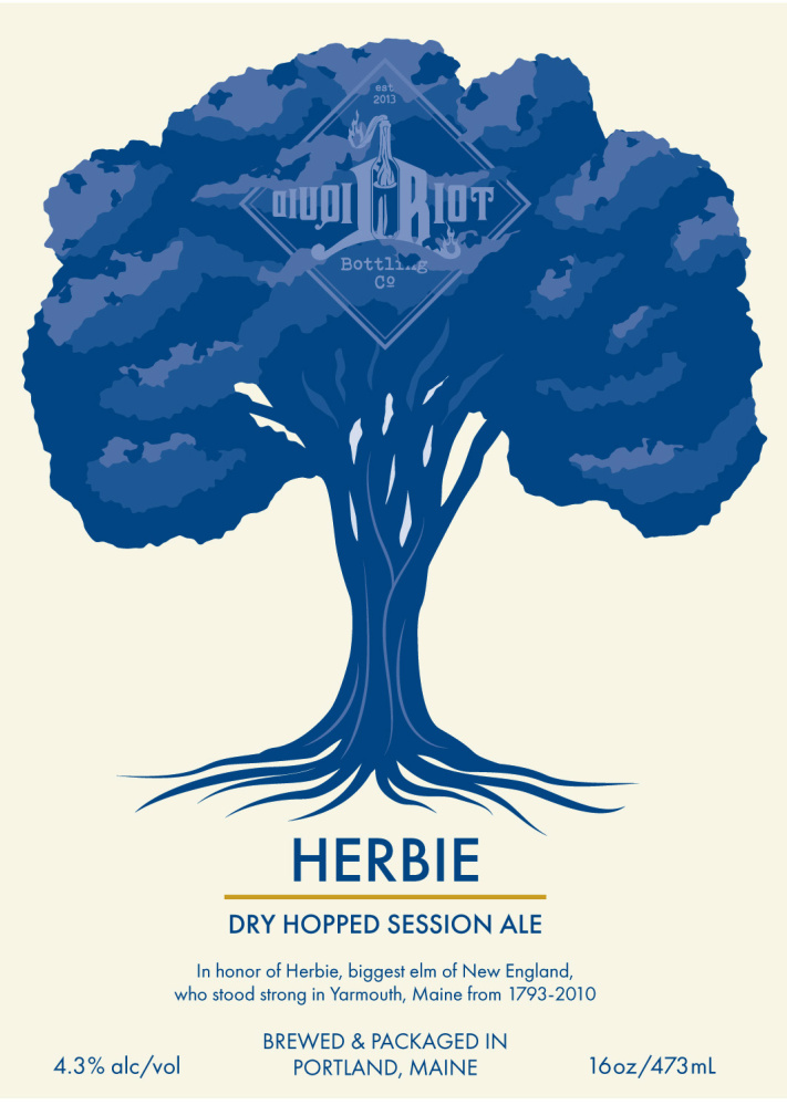 The label for the dry hopped session ale prodiuced by Liquid Riot to honor Herbie the tree.