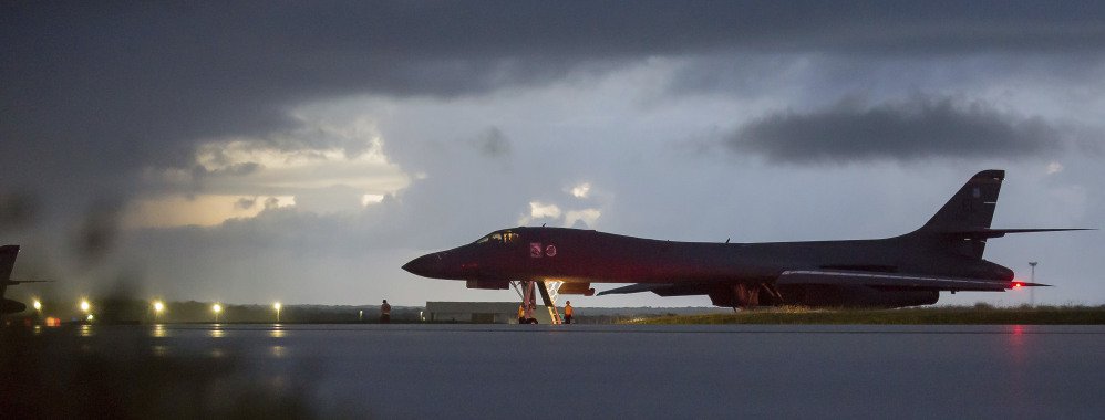 A B-1B Lancer, assigned to the 37th Expeditionary Bomb Squadron, prepares to take off from Andersen AFB, Guam, on Saturday.
Staff Sgt. Joshua Smoot/