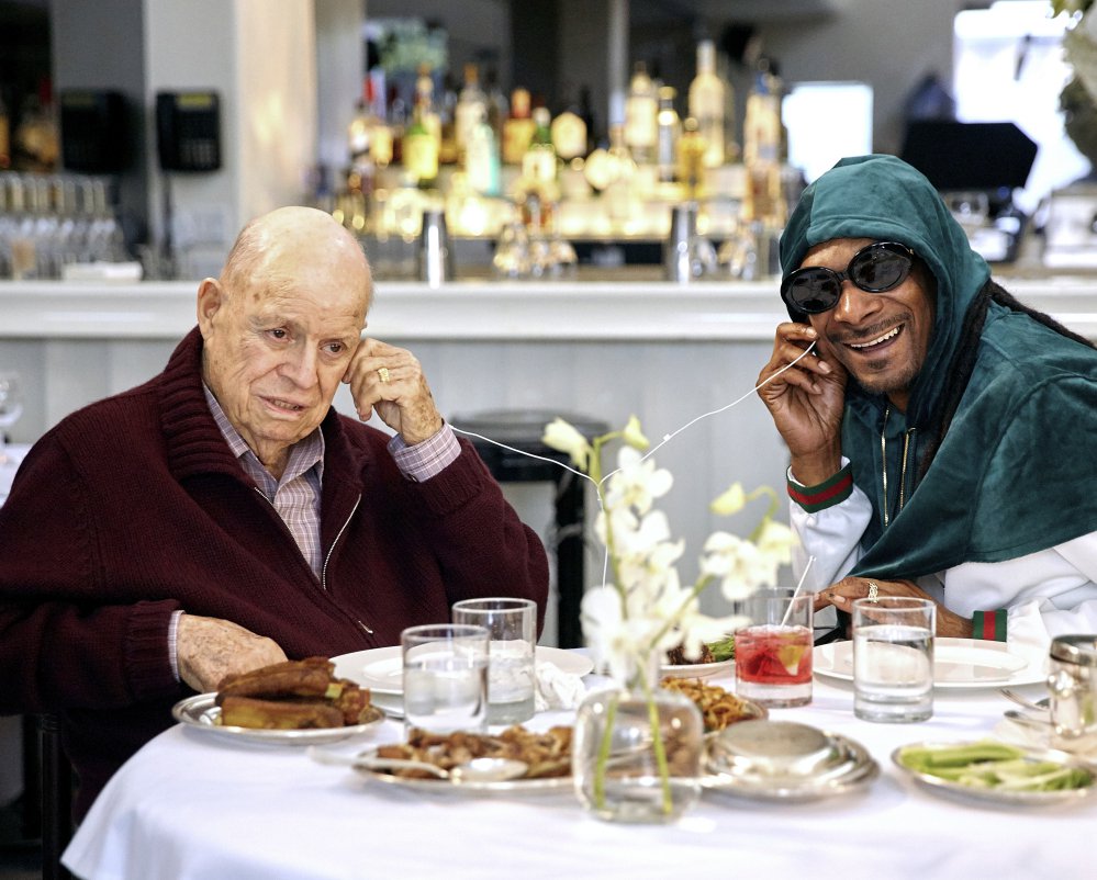 Don Rickles, the grandmaster of insult comedy who died in April at age 90, listens to music with Snoop Dogg during an episode of the series "Dinner with Don."