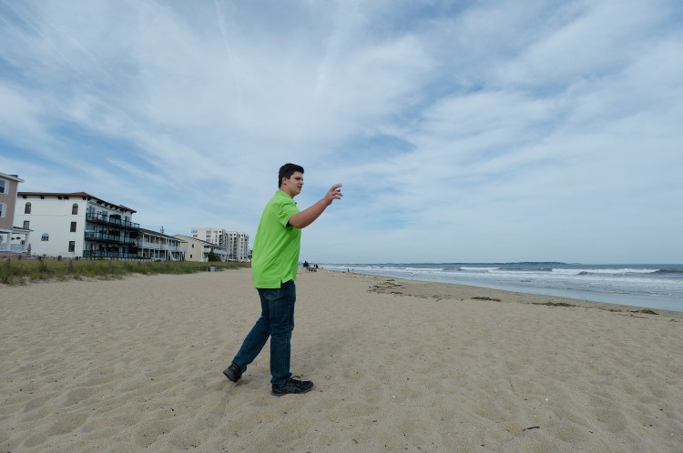 Chase Walker 15, of Old Orchard Beach describes to a writer his vision of a special event he organized to commemorate the 90th anniversary of the day Charles Lindbergh landed on Old Orchard Beach.