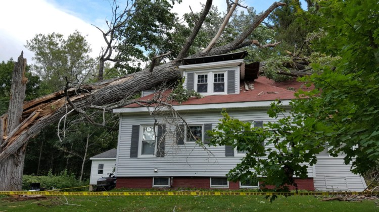 This tree crashed into a Vassalboro home Friday afternoon, injuring one and leaving the home uninhabitable.