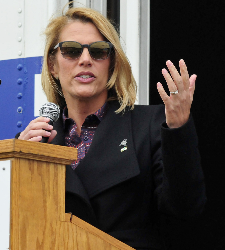 Sarah Nelson, president of the International Association of Flight Attendants, was a speaker during a Labor Day rally in Waterville on Sunday.
