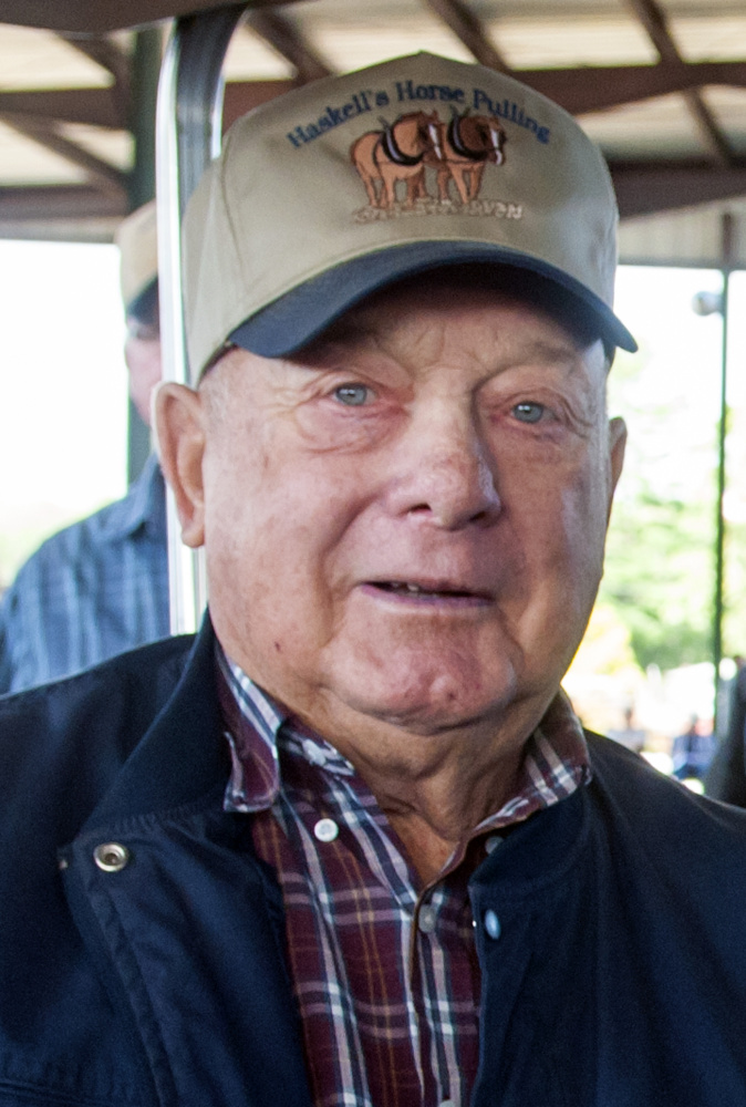 Steve Haskell was given a lifetime achievement award in horse pulling Monday before the final day of the competition at the Windsor Fairgrounds.