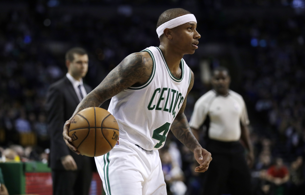 In this Jan 30 photo, Boston Celtics guard Isaiah Thomas plays against the Pistons in Boston.