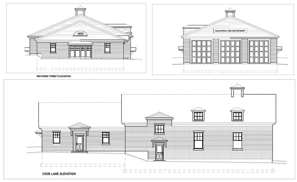 Architectural drawings show the concept behind the Hallowell fire station to be built at Stevens Commons.