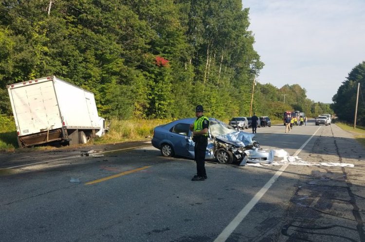 A box truck, swerving Tuesday morning to avoid a pedestrian on Waterville Road in Skowhegan, hit the man and then a sedan traveling in the opposite direction. The pedestrian was sent to Eastern Maine Medical Center in Bangor and the driver of the sedan to Maine Medical Center in Portland.