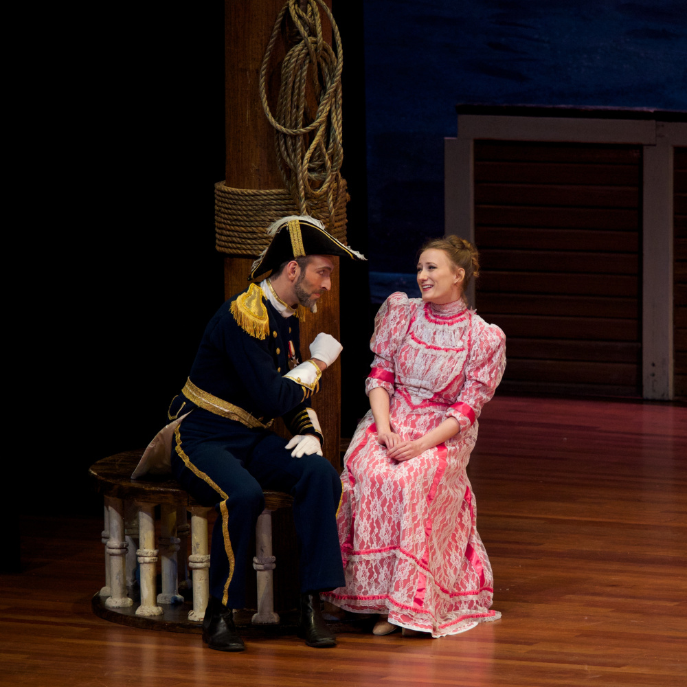 David Auxier as Capitan Corcoran, left, and Kate Bass as Josephine in "H.M.S Pinafore," presented by the Gilbert & Sullivan Players from New York, will be staged Friday, Oct. 6, at the Waterville Opera House.