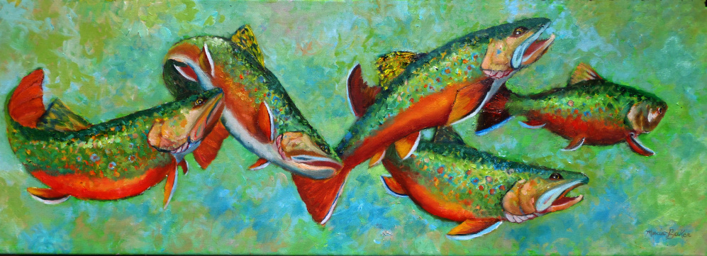 "Trout Run," an oil on canvas by Marcia Baker, will be one of the paintings on display in a two-person show Oct. 5 through Dec. 1 at the Lakeside Contemporary Art Gallery, with an opening reception from 5 to 7 p.m. Oct. 6. Paintings by Dorothy Mosher also will be featured. The gallery is located in the Lobby of the RFA Lakeside Theater, 2493 Main St., in Rangeley. The event is presented by the Rangeley Friends of the Arts.