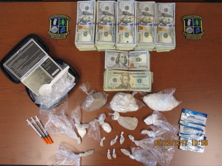 Waterville police seized heroin, fentanyl, cocaine and Suboxone strips worth $45,000 as well as $38,000 in cash Wednesday in a local hotel room.