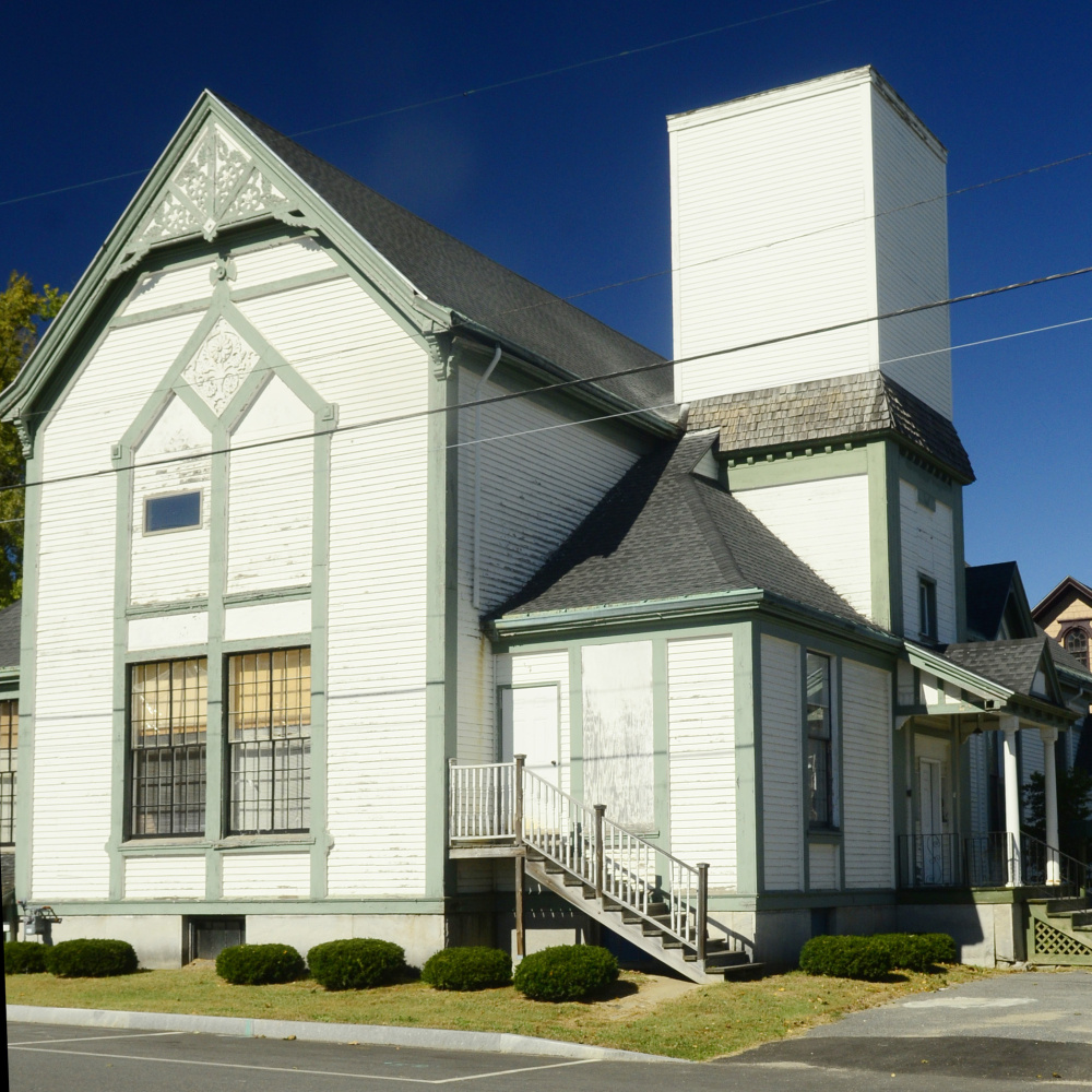The former Elim church, seen Thursday at the northwest corner of Oak and State streets in Augusta.
