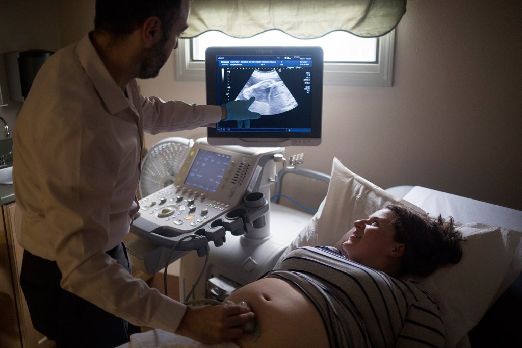 Dr. Hatem gives Geel her last ultrasound at Calais Regional Hospital's Women's Health center. Among the many reasons Geel was upset by the closing were Dr. Hatem's personal care and the availability of ultrasounds at the center. 