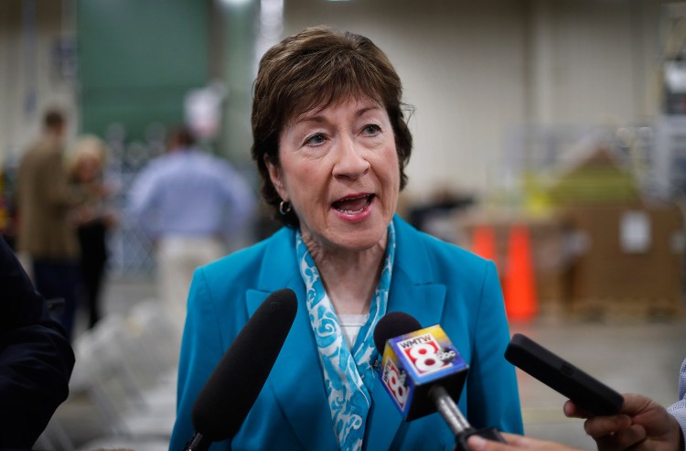 U.S. Sen. Susan Collins, R-Maine, speaks to members of the media while attending an event in Lewiston in August. Collins once again finds herself to be a pivotal vote on Republican efforts to repeal and replace the Affordable Care Act. 