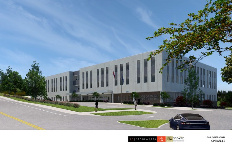 One of the renderings submitted by the developers seeking Augusta Planning Board approval for the facade of the new office building planned for Capitol Street.