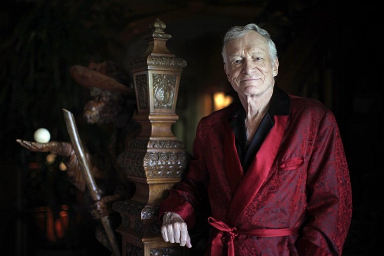 Hugh Hefner poses for a portrait at his Playboy mansion in Los Angeles in 2010. 