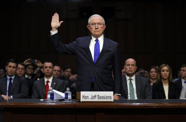 Attorney General Jeff Sessions is sworn in before the Senate Judiciary Committee on  Wednesday.
