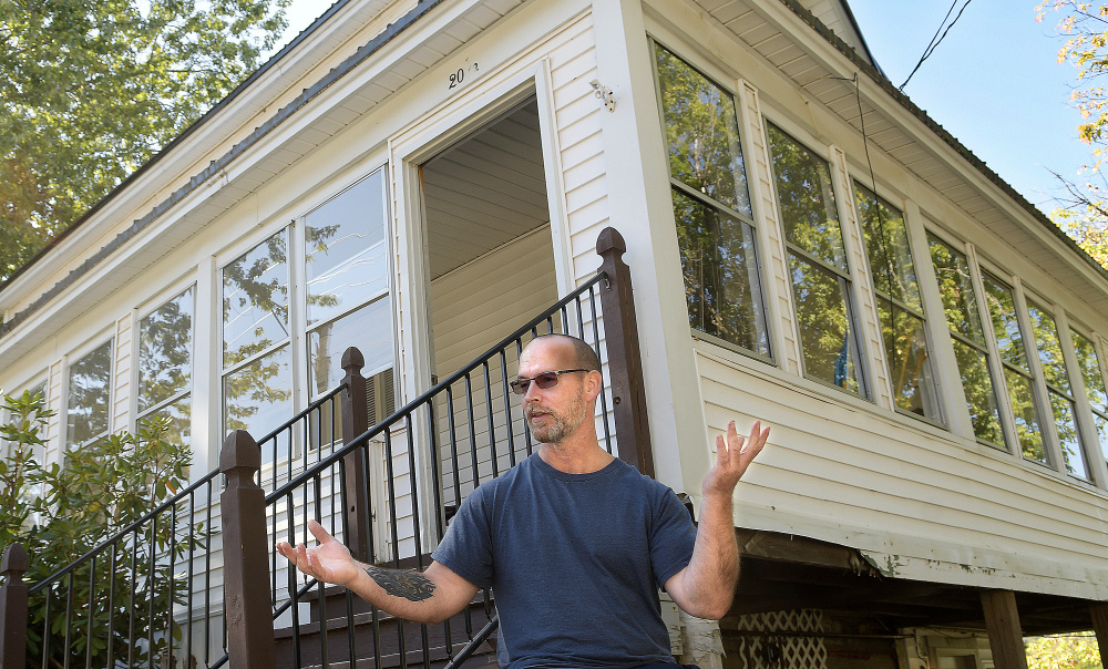 Tony Pushard expresses concern on Monday about a proposed housing development near his home on Maple Street in Augusta.