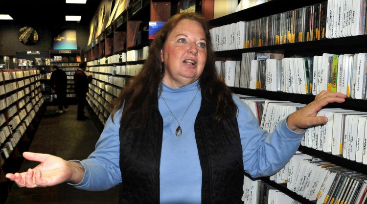 Jennie Patterson, speaking Tuesday at Bull Moose Music in Waterville, talks about about the death of rock musician Tom Petty.