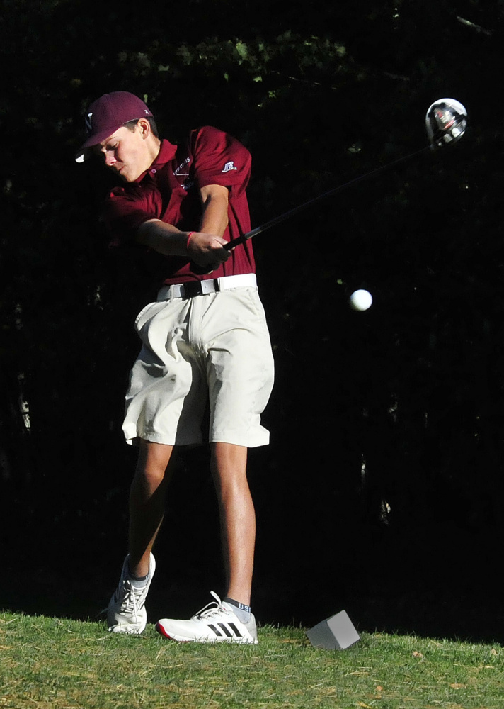 Nokomis junior Sam Smestad hits a shot during a practice last Thursday at Palmyra Golf Course.