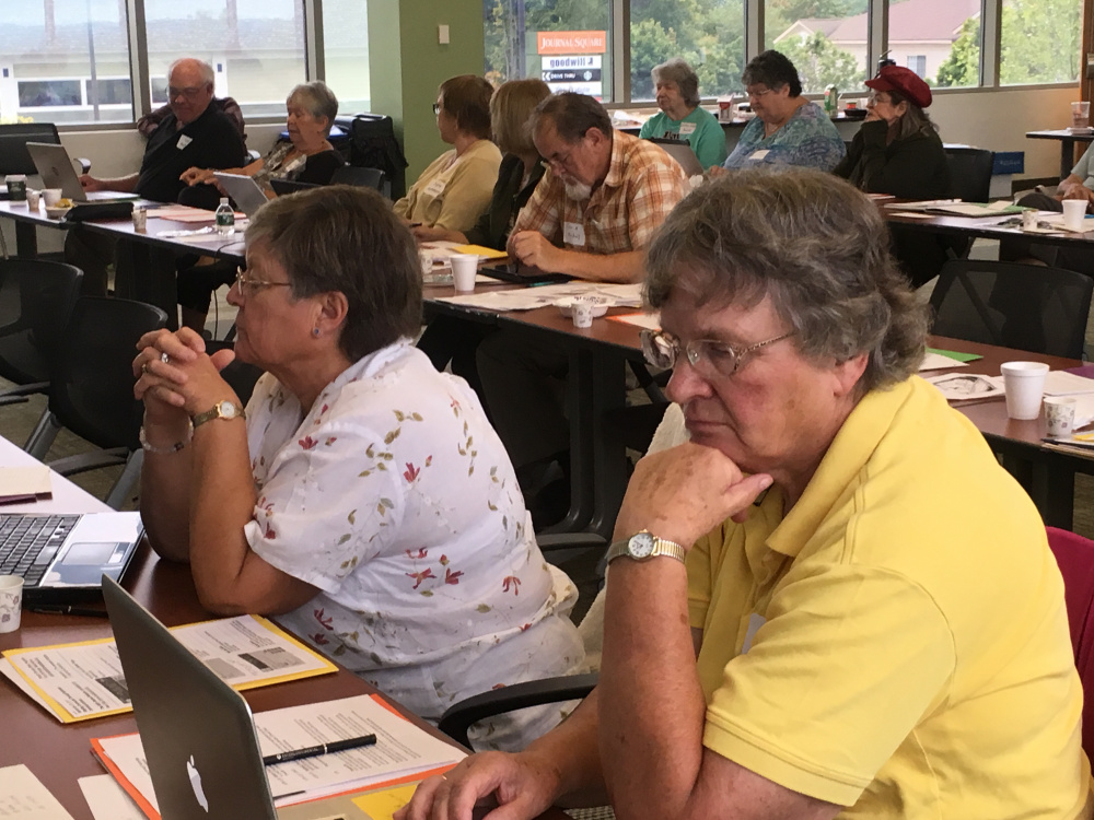 Marilyn Hylan, left, and Arline Amos from Franklin County Retired Educators Association were among the attendees at the recent communications workshop.