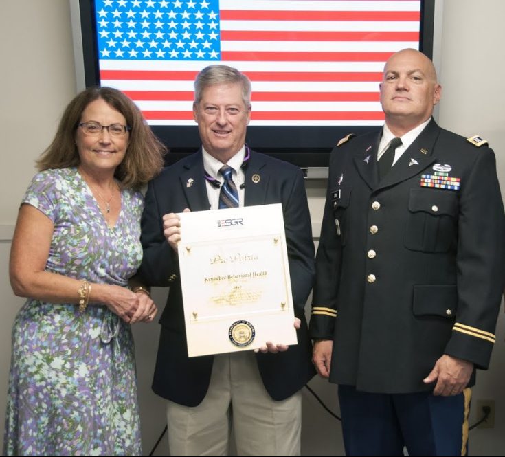 From left are Cheryl Davis, Kennebec Behavioral Health administrator of community services; Sgt. 1st Class Mark Evans, retired, Special Operations Command; and KBH clinical supervisor Capt. Dennis Dix, U.S. Army Reserve Medical.